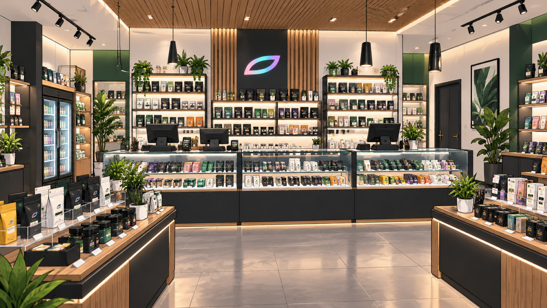 Illustrated CannabCo dispensary interior